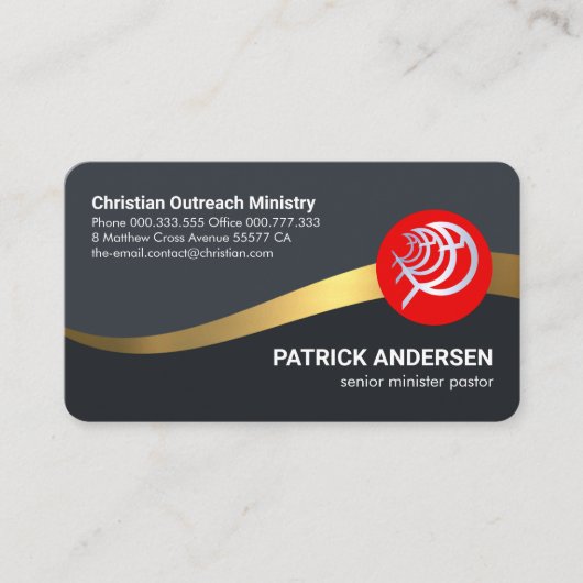 ダークブルー金ゴールド波の牧師 名刺 (正面)
