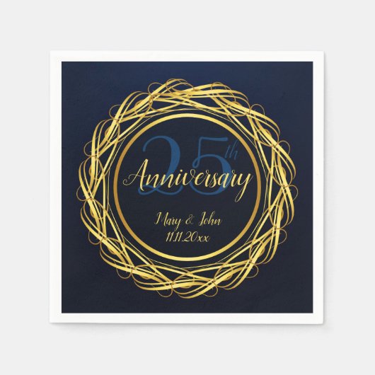 ダークブルー金ゴールド王室のアニバーサリーラグジュアリーデザイン スタンダードカクテルナプキン (正面)