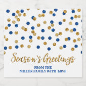 ダークブルー金ゴールド紙吹雪シーズンズグリーティングカスタム スパークリングワインラベル (シングルラベル)