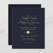 ダークブルー金ゴールド結婚アンパサンドシンプル (正面/裏面)