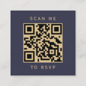 ダークブルー金ゴールド結婚グリッターのQRコードRSVP エンクロージャーカード (裏面)