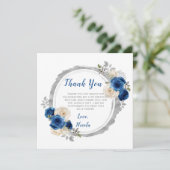 ダークブルー銀エレガント花誕生会 サンキューカード (スタンド正面)