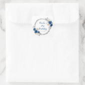 ダークブルー銀エレガント花誕生会 スクエアシール (バッグ)