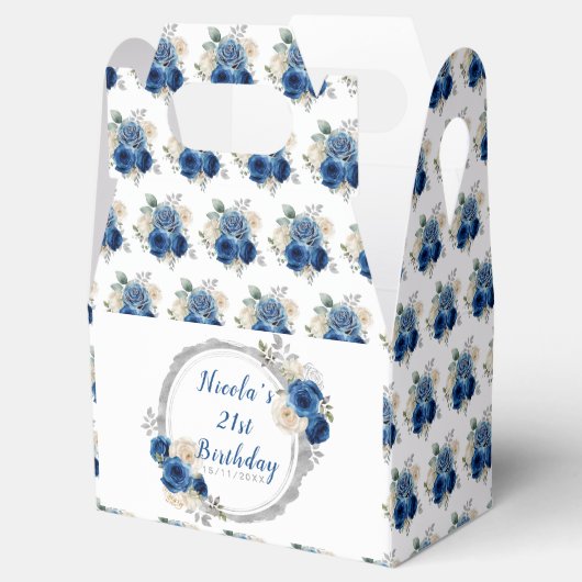 ダークブルー銀エレガント花誕生会 フェイバーボックス (オープン)