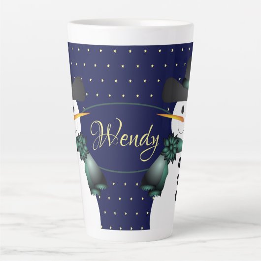 ダークブルー雪だるま カフェラテマグ (正面)