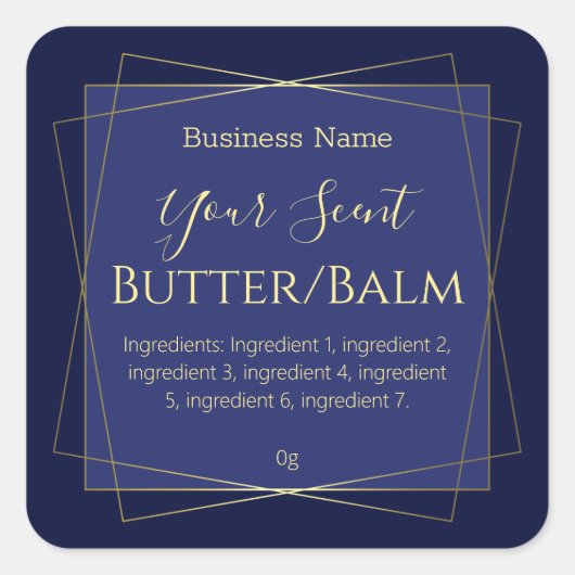 ダークブルー顔クリーム体バターリップバルムラベル スクエアシール (正面)