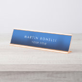 ダークブルー黒ミニマルモダンリストプレーン デスクネームプレート (正面)