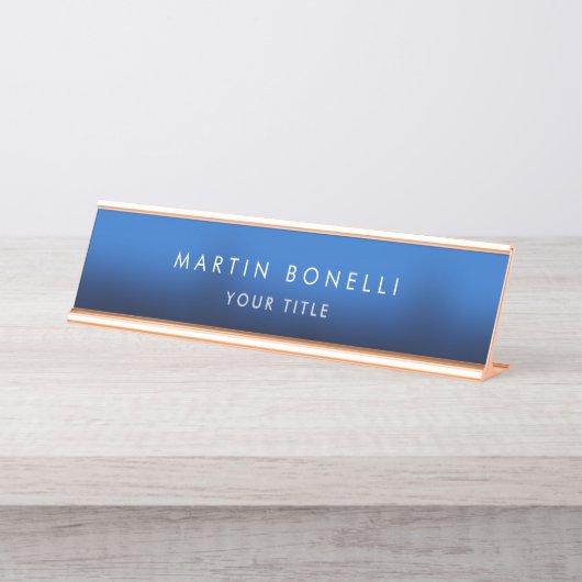 ダークブルー黒ミニマルモダンリストプレーン デスクネームプレート (正面)