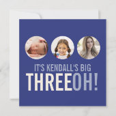 ダークブルー30th THREEOH！写真誕生日 招待状 (正面)