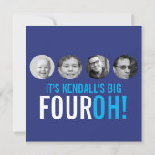 ダークブルー40th FOUROH！写真誕生日 招待状 (正面)