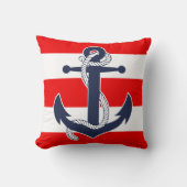 ダークブルー アンカー シック ネイビー レッド ストライプ パターン クッション (正面)