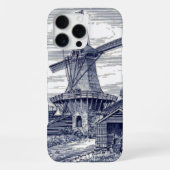 ダークブルー・アンティーク・デルフトブルー・オランダの風車 iPhoneケース (裏面)