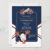 ダークブルー&オレンジのチアリーダー誕生日パーティー 招待状 (正面)