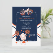 ダークブルー&オレンジのチアリーダー誕生日パーティー 招待状 (スタンド正面)