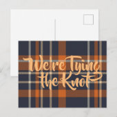 ダークブルー＆オレンジのチェック柄 結婚式 招待状 (正面/裏面)