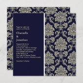 ダークブルー&クリームダマスクウェディング招待状 招待状 (正面/裏面)
