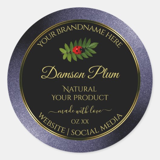 ダークブルー グリッター ブラック ゴールド 製品ラベル レディバグ ラウンドシール (正面)