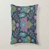 ダークブルー、グリーン、パープルフローラ アクセントクッション (正面(垂直))