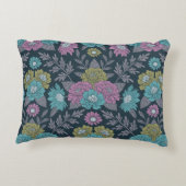 ダークブルー、グリーン、パープルフローラ アクセントクッション (裏面)