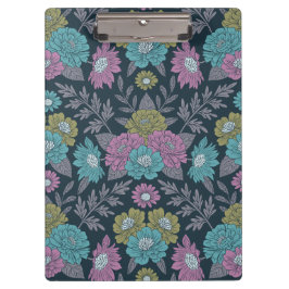ダークブルー、グリーン、パープルフローラ クリップボード