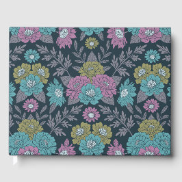 ダークブルー、グリーン、パープルフローラ ゲストブック
