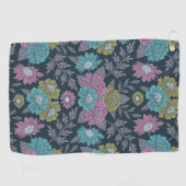 ダークブルー、グリーン、パープルフローラ ゴルフタオル (横)