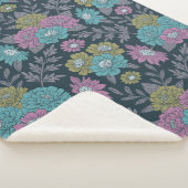 ダークブルー、グリーン、パープルフローラ シェルパブランケット (3/4)