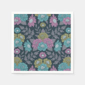 ダークブルー、グリーン、パープルフローラ スタンダードカクテルナプキン (正面)