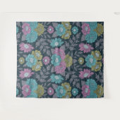 ダークブルー、グリーン、パープルフローラ タペストリー (正面(横))