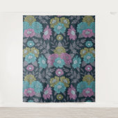 ダークブルー、グリーン、パープルフローラ タペストリー (正面)