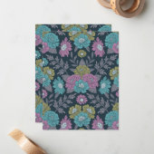 ダークブルー、グリーン、パープルフローラ ノートカード (正面/裏面インサイチュ)