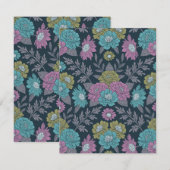 ダークブルー、グリーン、パープルフローラ ノートカード (正面/裏面)