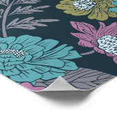 ダークブルー、グリーン、パープルフローラ ポスター (角)