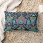 ダークブルー、グリーン、パープルフローラ ランバークッション (ブランケット)