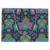 ダークブルー、グリーン、パープルフローラ ラージペーパーバッグ (裏面)