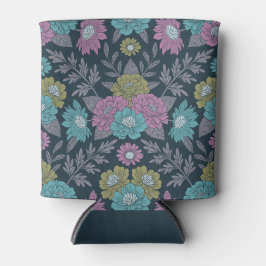 ダークブルー、グリーン、パープルフローラ 缶クーラー