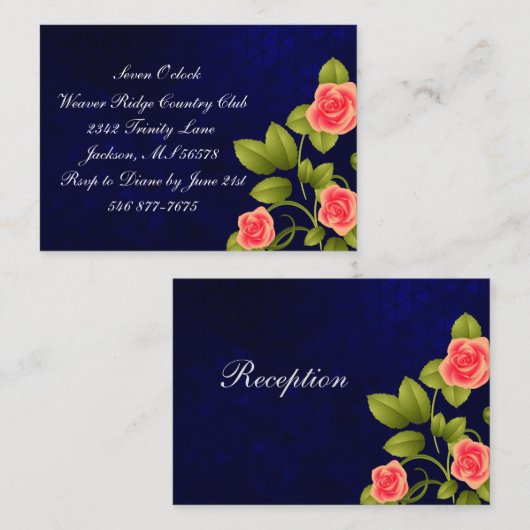ダークブルー&コーラルバラフラワーズコレクシ結婚ョン エンクロージャーカード (正面/裏面)
