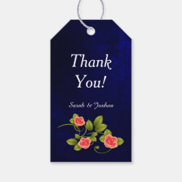 ダークブルー&コーラルバラフラワーズコレクシ結婚ョン ギフトタグ