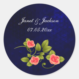 ダークブルー&コーラルバラフラワーズコレクシ結婚ョン ラウンドシール