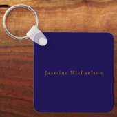 ダークブルー＆ゴールドのキュートなミニマリスト名前 キーホルダー (正面)