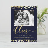 ダークブルー＆ゴールドのCHEER コンフェッティ 新年の写真 シーズンカード (スタンド正面)