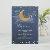 ダークブルー ゴールド 私たちはお月様に夢中 ベビーシャワー 招待状 (スタンド正面)