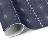 ダークブルー&シルバーラッパターン（の模様が）あるピング紙 ラッピングペーパー (ロールコーナー)