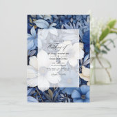 ダークブルー、シルバー、ホワイトの花柄のウェディング 招待状 (スタンド正面)