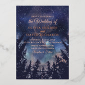 ダークブルー スターリーナイト ローズゴールド ウェディング 箔招待状 (正面)