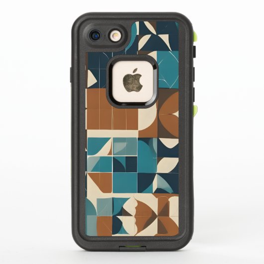 ダークブルー、ターコイズブラウン、ベージュの幾何学模様 LifeProof iPhoneケース (裏面)