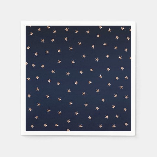 ダークブルー&バラ金ゴールドピンクグリティタリースターズスター スタンダードカクテルナプキン (正面)