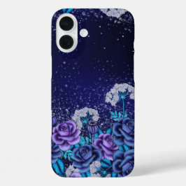 ダークブルー&パープルゴシックハロウィーンの花 iPhone 16 PLUSケース
