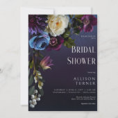 ダークブルー&パープルフローラムーディブライダルシャワー 招待状 (正面)