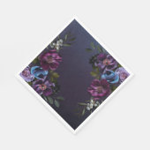 ダークブルー＆パープル フローラル ムーディー ブライダル ブランچ スタンダードランチョンナプキン (角)